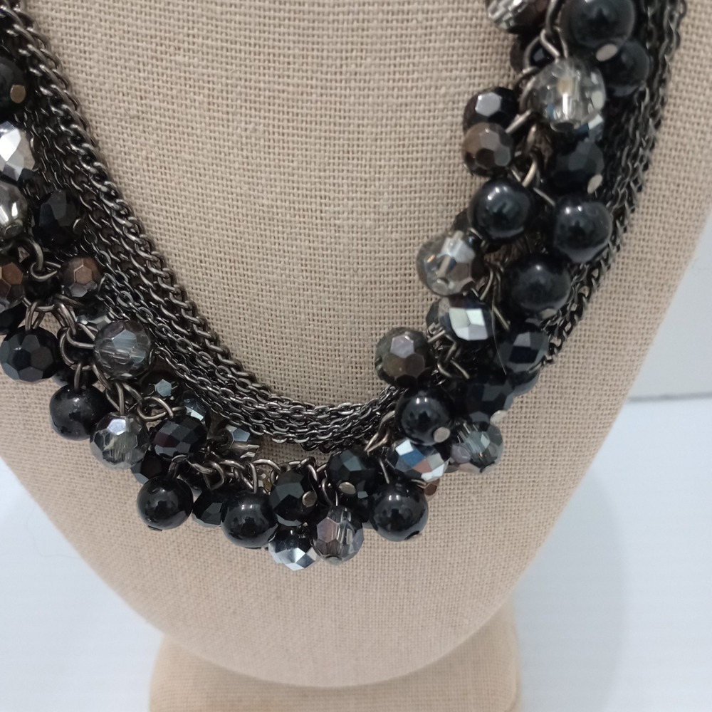 JJ Jonette Gunmetal Multi Strand Beaded Statement Necklace 20" - Picture 3 of 8
